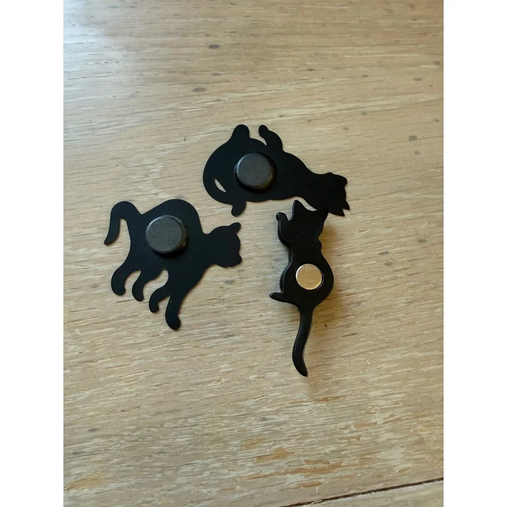 Black Cat Refrigerator Magnets Set of 3 Silhouette and 3D Feline Kitchen Decor
